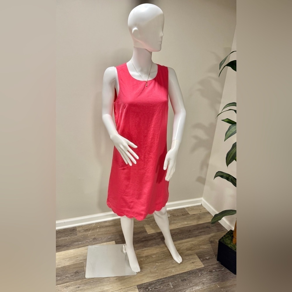 J.Crew Size 4 Linen Cotton Scallop Hem Shift Dress Geranium Red Sleeveless NWT - Picture 5 of 16